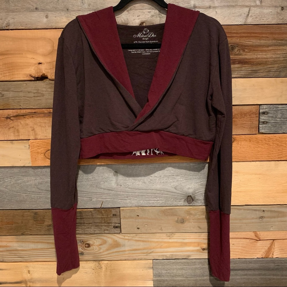 Maha Devi Festival Dance Hooded Crop Top Organic Cotton Brown/Maroon Size XL
